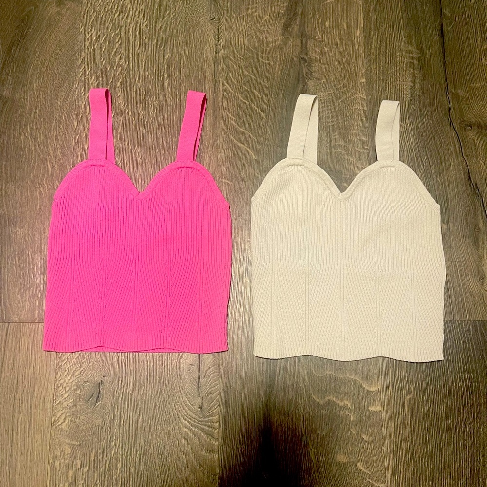 2 Altard State crop top tanks - pink and white - XS